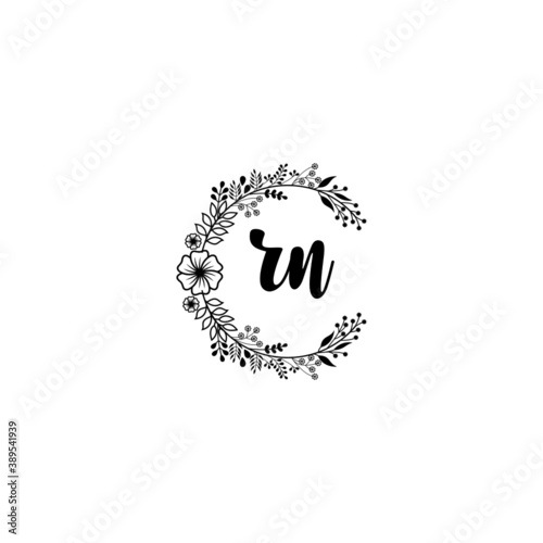 Initial RN Handwriting, Wedding Monogram Logo Design, Modern Minimalistic and Floral templates for Invitation cards 