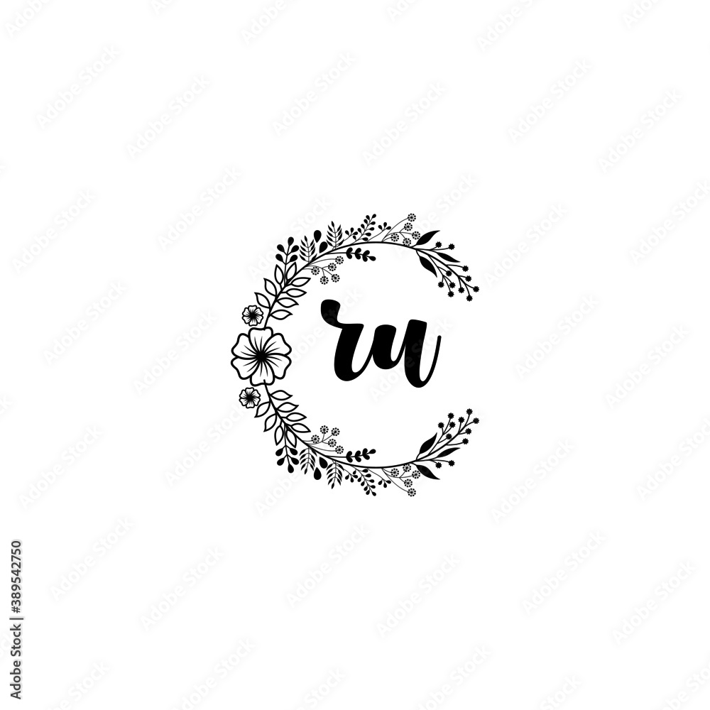 Initial RU Handwriting, Wedding Monogram Logo Design, Modern Minimalistic and Floral templates for Invitation cards	