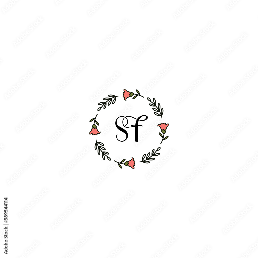 Initial SF Handwriting, Wedding Monogram Logo Design, Modern Minimalistic and Floral templates for Invitation cards	