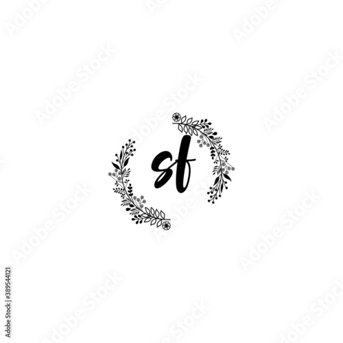 Initial SF Handwriting, Wedding Monogram Logo Design, Modern Minimalistic and Floral templates for Invitation cards 