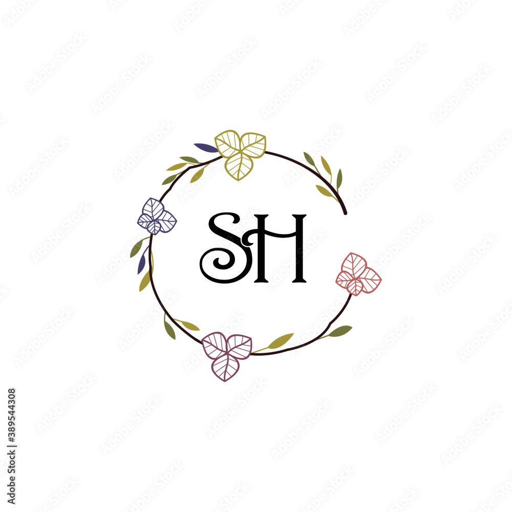 Initial SH Handwriting, Wedding Monogram Logo Design, Modern Minimalistic and Floral templates for Invitation cards	