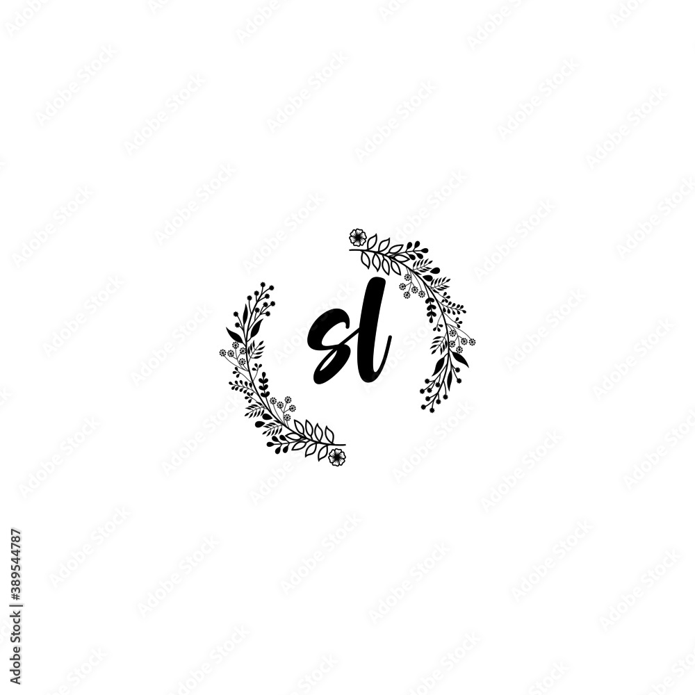 Initial SL Handwriting, Wedding Monogram Logo Design, Modern Minimalistic and Floral templates for Invitation cards	