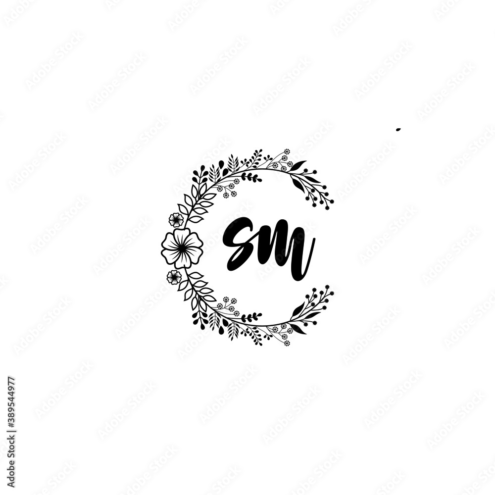 Initial SM Handwriting, Wedding Monogram Logo Design, Modern Minimalistic and Floral templates for Invitation cards	