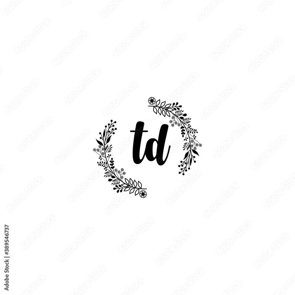 Initial TD Handwriting, Wedding Monogram Logo Design, Modern Minimalistic and Floral templates for Invitation cards	