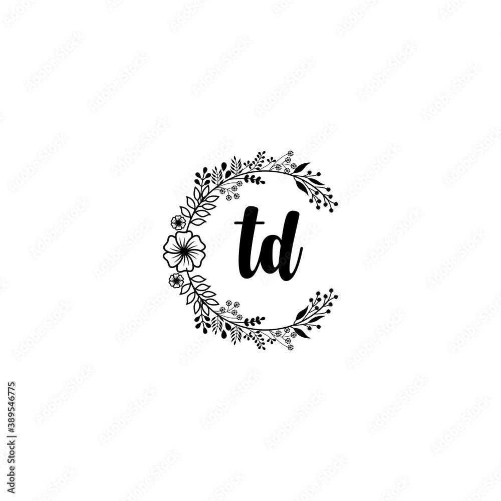 Initial TD Handwriting, Wedding Monogram Logo Design, Modern Minimalistic and Floral templates for Invitation cards	