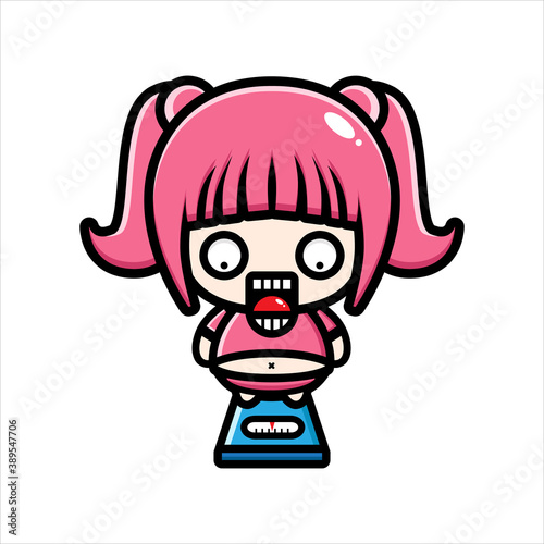 the cute fat girl character is weighing her weight
