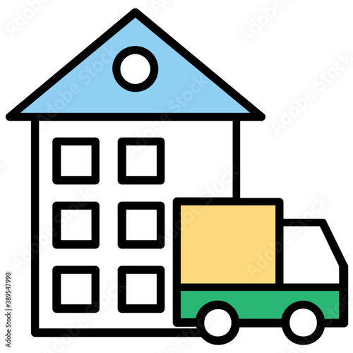 
An icon with hand in hand warehouse and a distribution truck, wow muse for warehouse and distribution icon 

