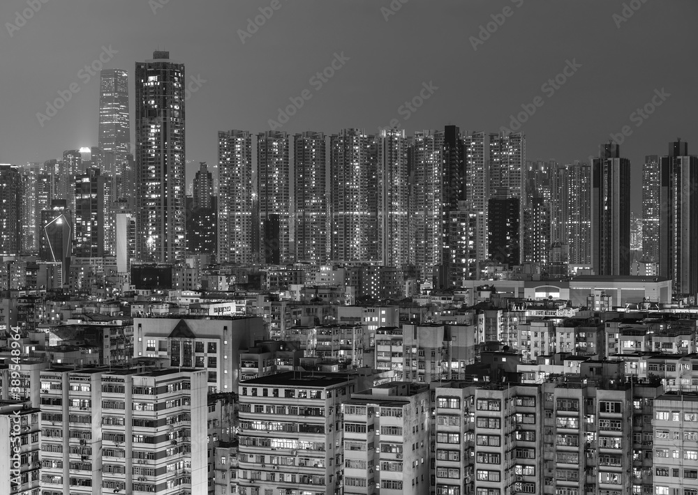 Night scenery of skyline of downtown district of Hong Kong city