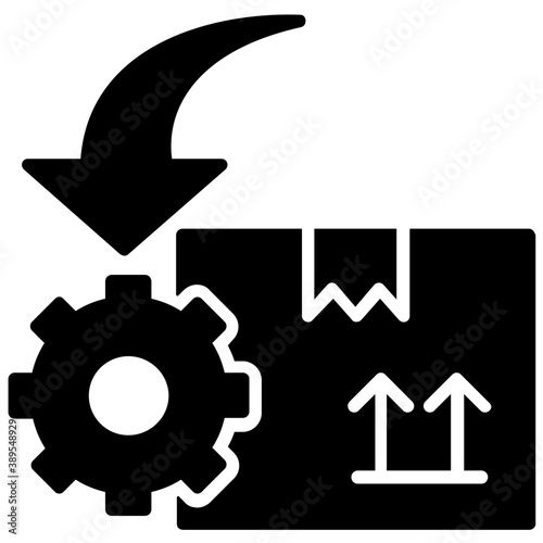  An arrow sign directing towards a gear and package, icon as a whole describing order processing 