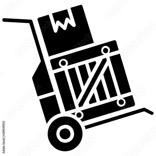 
Shopping trolley entrenched with wooden and cardboard boxes, a brief icon for package trolley 
