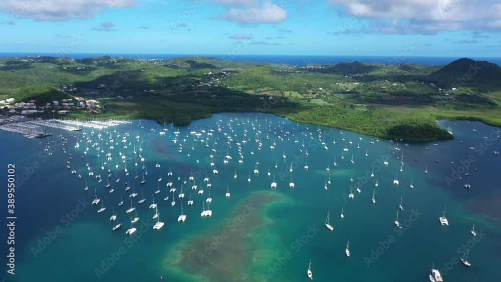 Marina le Marin aerial view biggest leisure harbor in the lesser indies vacation destination Martinique sunny day 