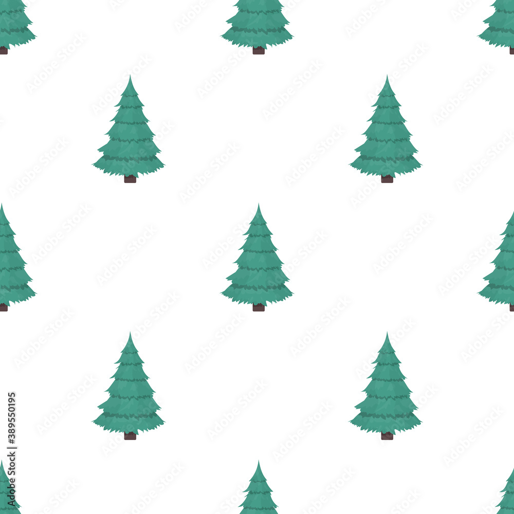Seamless pattern with a green Christmas tree. Background with green pine. Suitable for backgrounds, cards and wrapping paper. Good for the New Year. Vector.