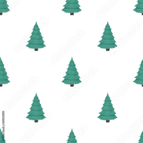 Seamless pattern with a green Christmas tree. Background with green pine. Suitable for backgrounds, cards and wrapping paper. Good for the New Year. Vector. © Javvani