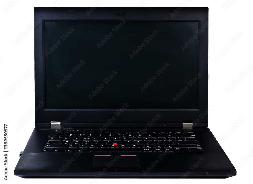 black laptop with place on the screen for text or pictures. isolated on white background. high technology office work concept. black laptop with place on the screen for text or pictures. isolated on white background. high technology office work concept.