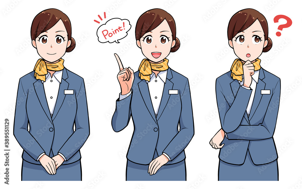 制服の女性のポーズセット