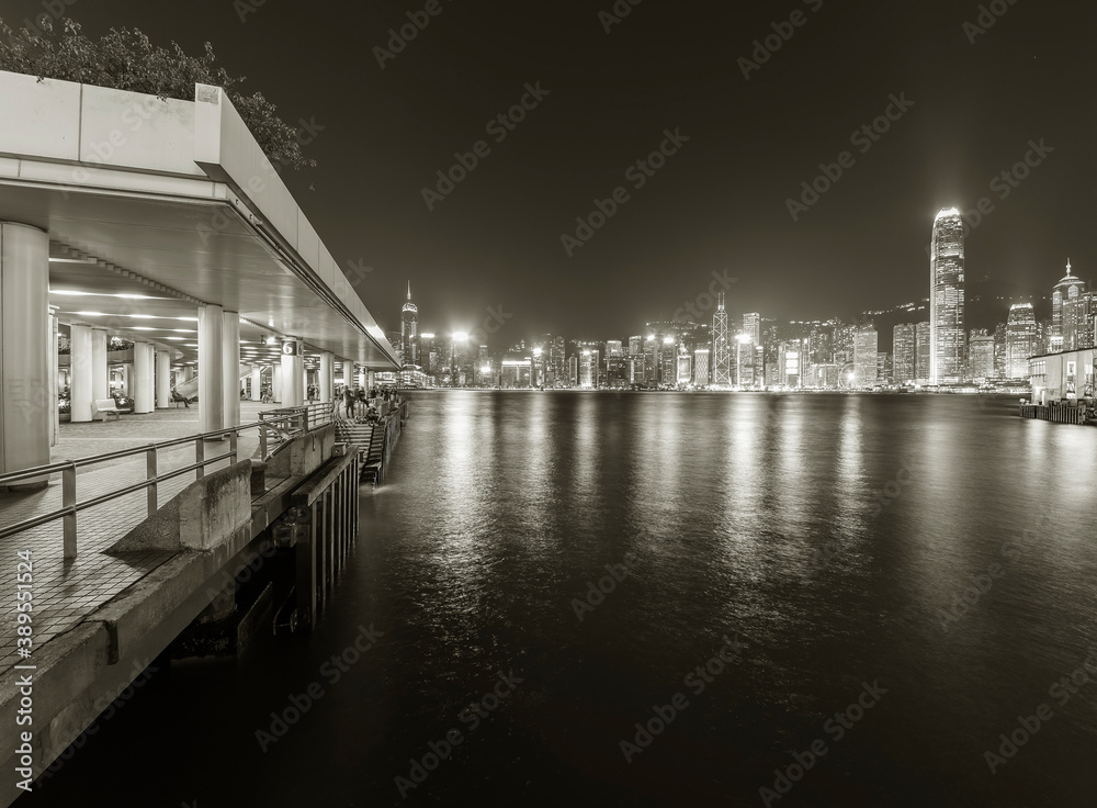 Victoria harbor of Hong Kong city at night
