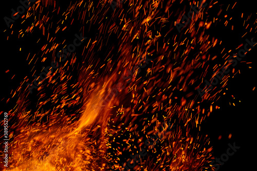 fire flame with sparks on black background