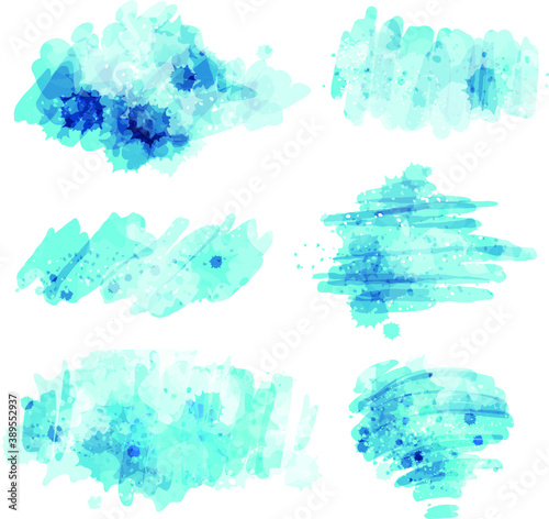 Blue watercolor backgrounds template set  vector illustration. 