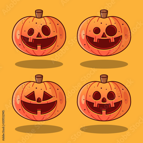 Set of cute pumpkin with beautiful carving