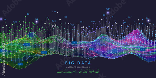 Big data. Abstract visualization polygonal algorithm grid analyze data. Quantum cryptography concept. Blockchain. Analytics algorithms data.  Banner for bussines, science and techology.