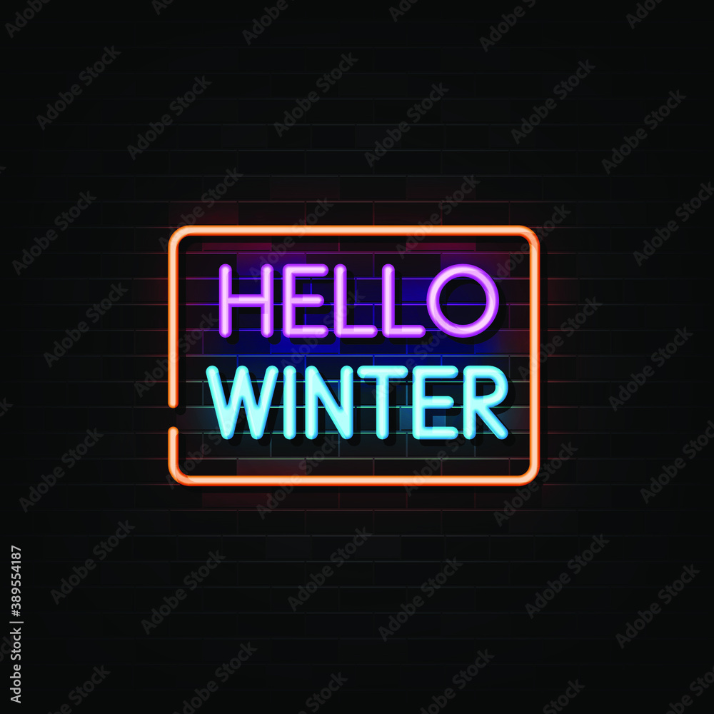 hello winter neon sign, neon template