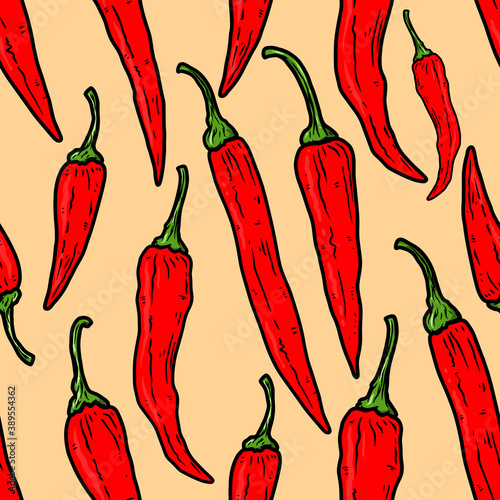 Seamless pattern with chili peppers. Design element for poster, card, banner. Vector illustration