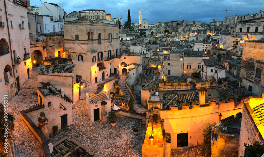 The Sassi of Matera in the night, Matera, Italy