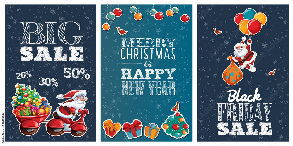 Big Sale and Holiday Big sale posters with cute cartoon characters and lettering