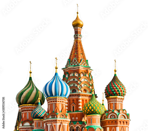 The Cathedral of Vasily the Blessed (Saint Basil's Cathedral) on Red square. Moscow. Russia. Isolated on white background