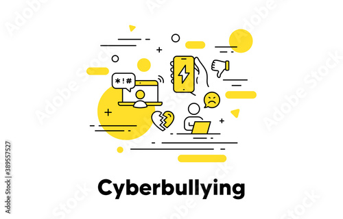Cyberbullying line icon. Online gossip, hate and bully concept illustration. Stop cyber bullying, online filthy language, abuse line icon. Internet harassment, rumors, bully. Editable stroke. Vector