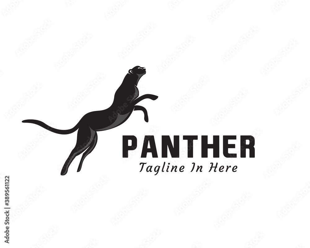 Fototapeta premium stand jump black cat, tiger, lion, jaguar, cheetah, panther logo design illustration