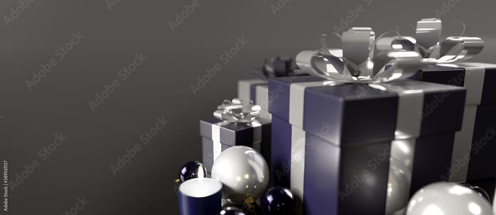 Fototapeta premium View of a Christmas background with christmas balls and decoration - 3d rendering