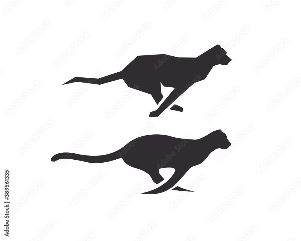 abstract running black cat, tiger, lion, jaguar, cheetah, panther logo design illustration