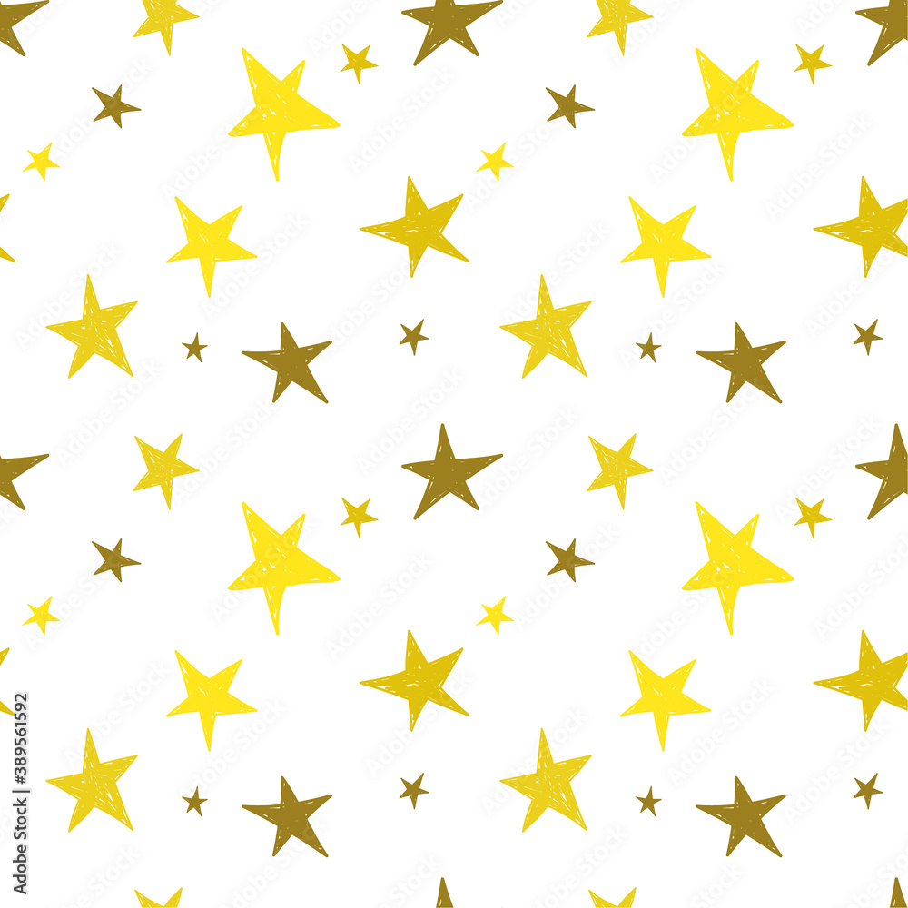 Golden cute hand drawn stars. Abstract vector seamless pattern with yellow starry. Golden cute hand drawn stars. Abstract vector seamless pattern with yellow starry.