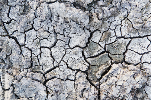 Closeup of dry soil. Cracked texture of ground. Ground in drought, Soil texture and dry mud, Dry land.