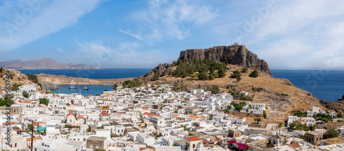 Rhodes, Greece-panoramic view of Lindos, town, fortress and Acropolis. © Mike Mareen