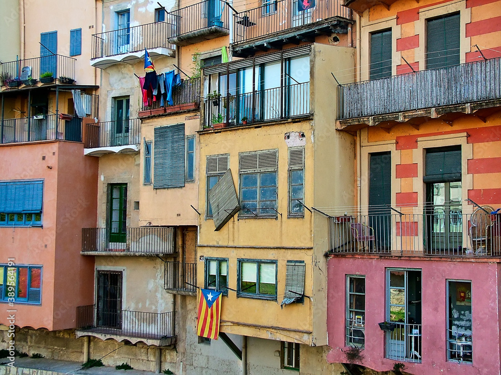 Multicolored houses in Girona, Spain