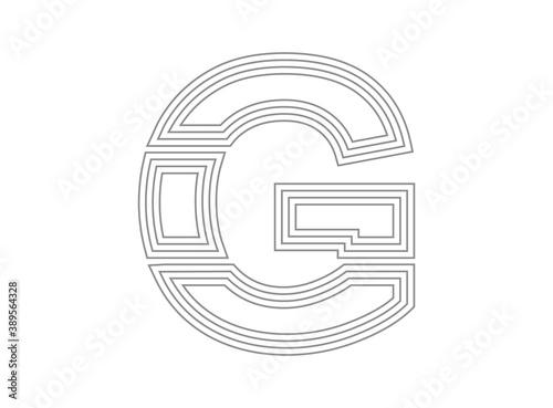 G font vector. Condensed thin, Parallel stylize line letter. Thin monochrome, typography design. İsolated on white background