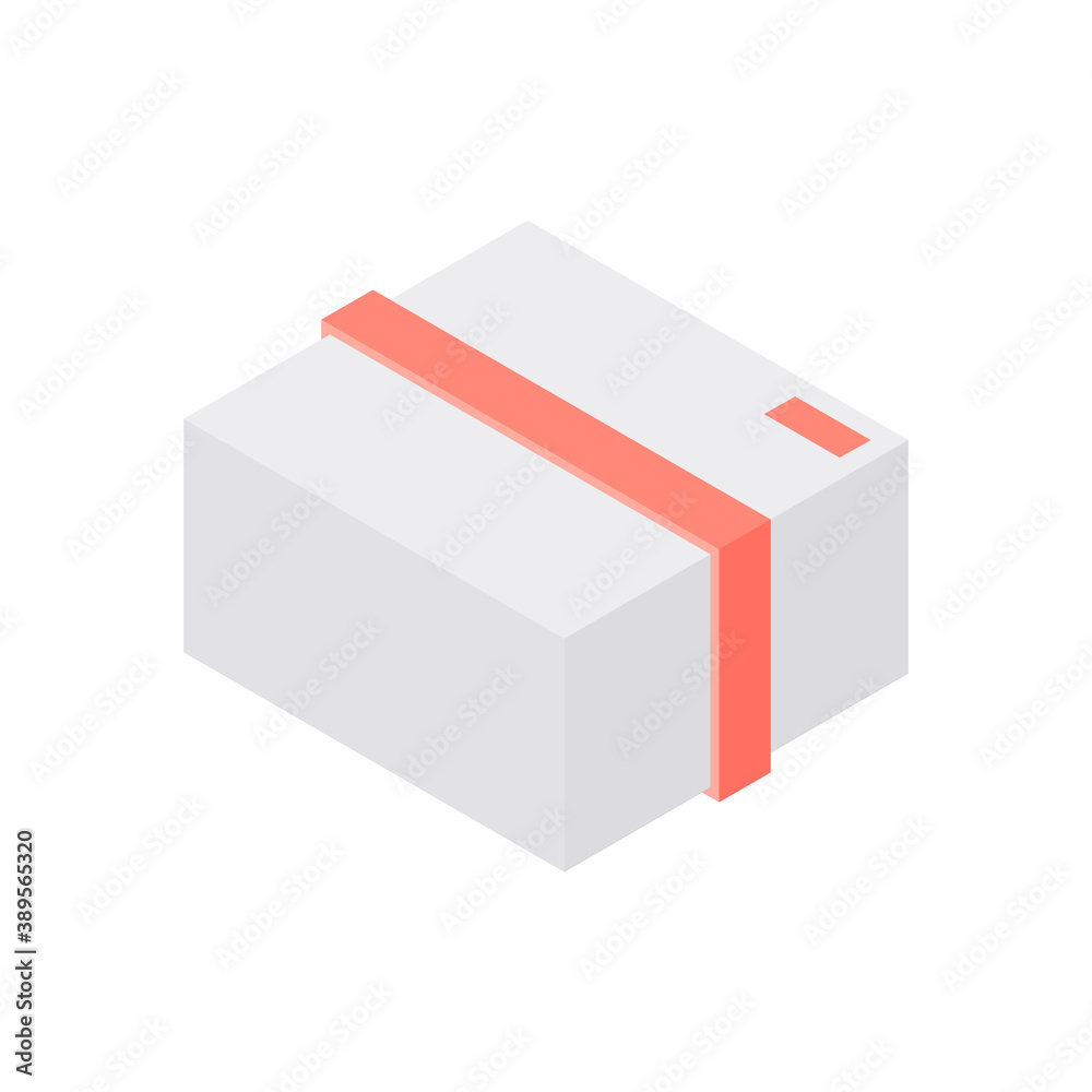 Parcel in white paper box with red ribbon Parcel in white paper box with red ribbon