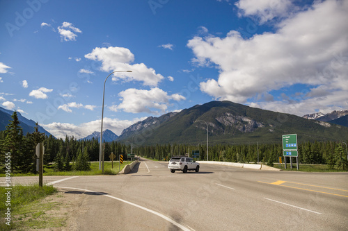 Highway road in mountain. Summer time. Banff, Alberta, Canada