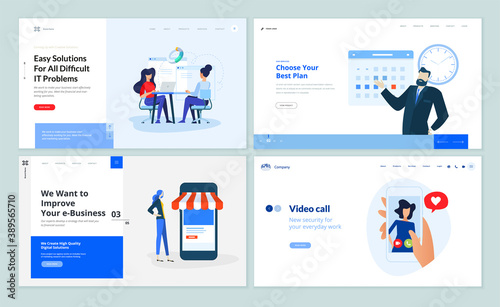 Web page design templates collection of business software and tool, e-commerce, planning and scheduling app, management, vide. Vector illustration concepts for website and mobile website development. 