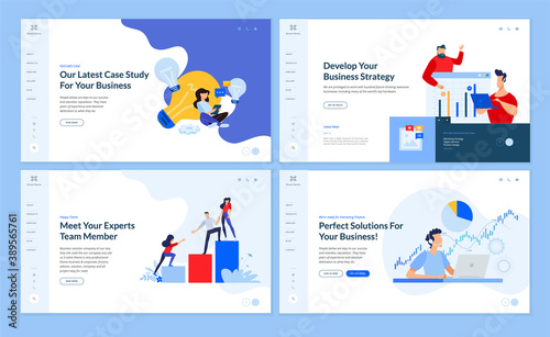 Web page design templates collection of business plan and strategy, crowdfunding, data analysis, our team page. Vector illustration concepts for website and mobile website development. 