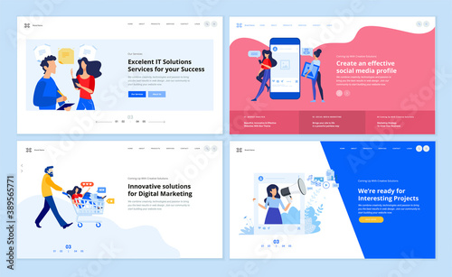 Web page design templates collection of social media, internet marketing, online communication and advertising, content manag. Vector illustration concepts for website and mobile website development. 