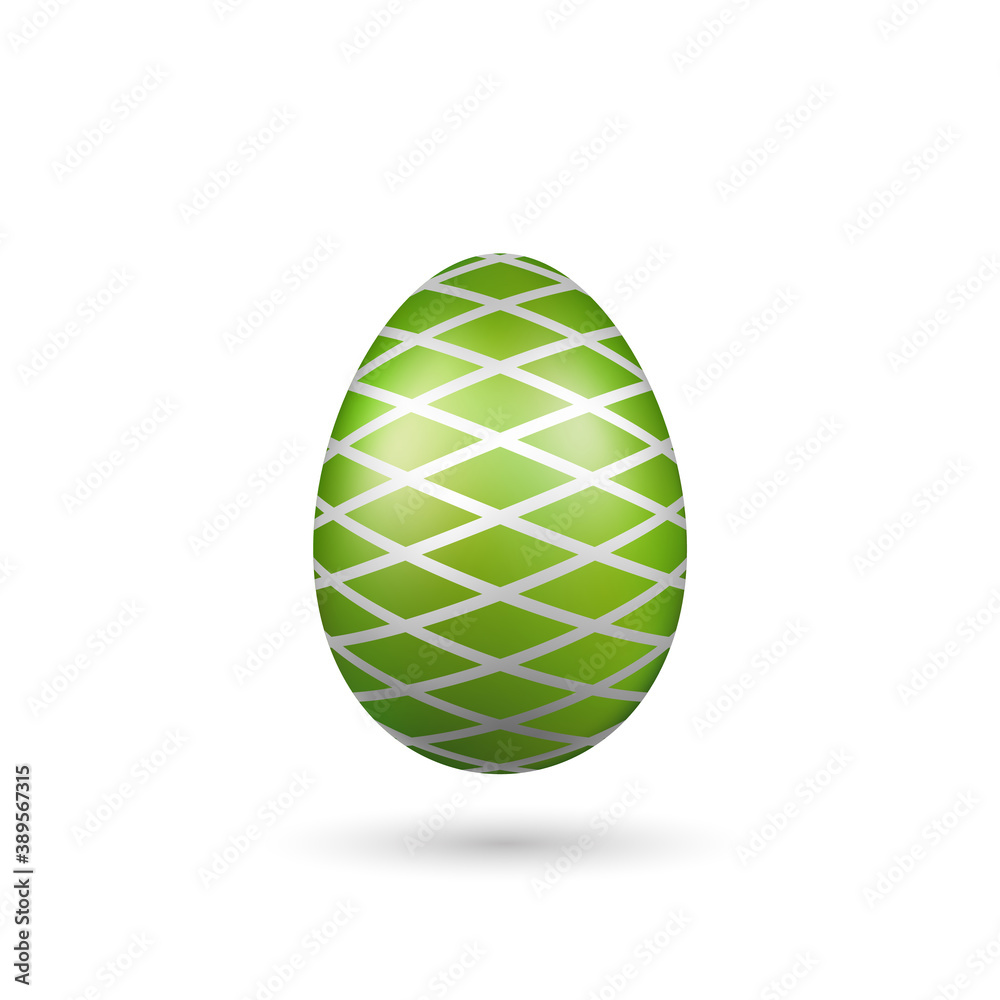 Easter egg 3D icon. Green color egg, isolated white background. Bright realistic design, decoration for Happy Easter celebration. Holiday element. Shiny pattern. Spring symbol. Vector illustration Easter egg 3D icon. Green color egg, isolated white background. Bright realistic design, decoration for Happy Easter celebration. Holiday element. Shiny pattern. Spring symbol. Vector illustration
