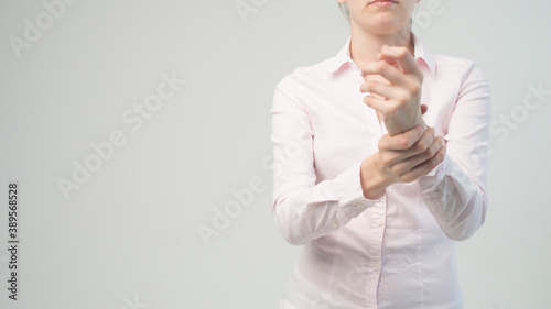 Parkinson's disease symptoms. Close up of tremor (shaking) hands of Middle-aged women patient with Parkinson's disease. Mental health and neurological disorders