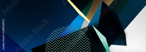 Low poly 3d geometric shapes, minimal abstract background. Vector illustrations for covers, banners, flyers and posters and other