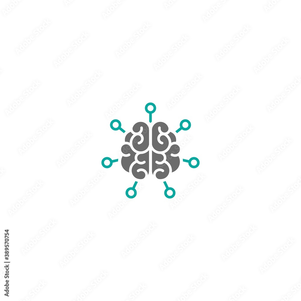 brain with chip or hub system icon. Intellect, phsychology, knowledge power pictogram isolated on white. flat vector illustration. brain with chip or hub system icon. Intellect, phsychology, knowledge power pictogram isolated on white. flat vector illustration.