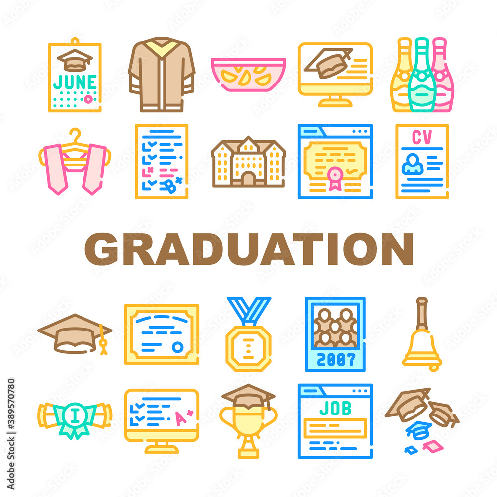 Graduation Education Collection Icons Set Vector Illustrations