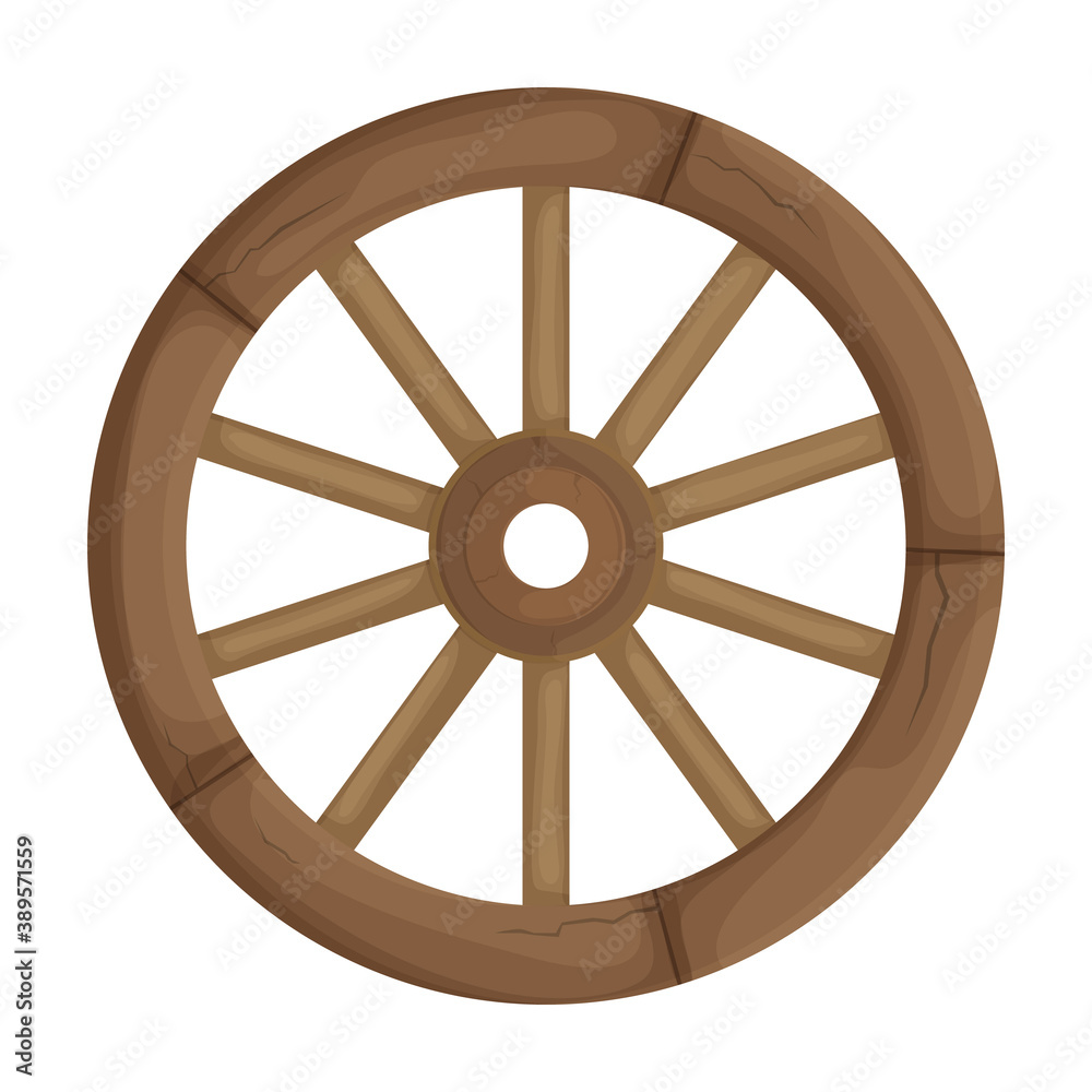 Wooden wheel cartoon vector icon.Cartoon vector illustration wagon. Isolated illustration of wooden wheel of wagon icon on white background.