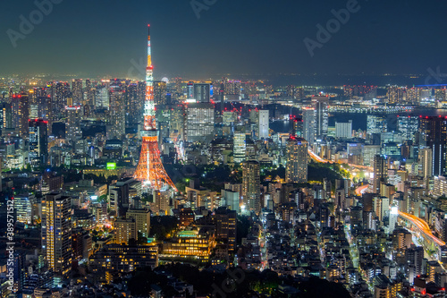 Cityscape of Tokyo skyline, panorama aerial skyscrapers view of office building and downtown in Tokyo in the evening. Japan, Asia...